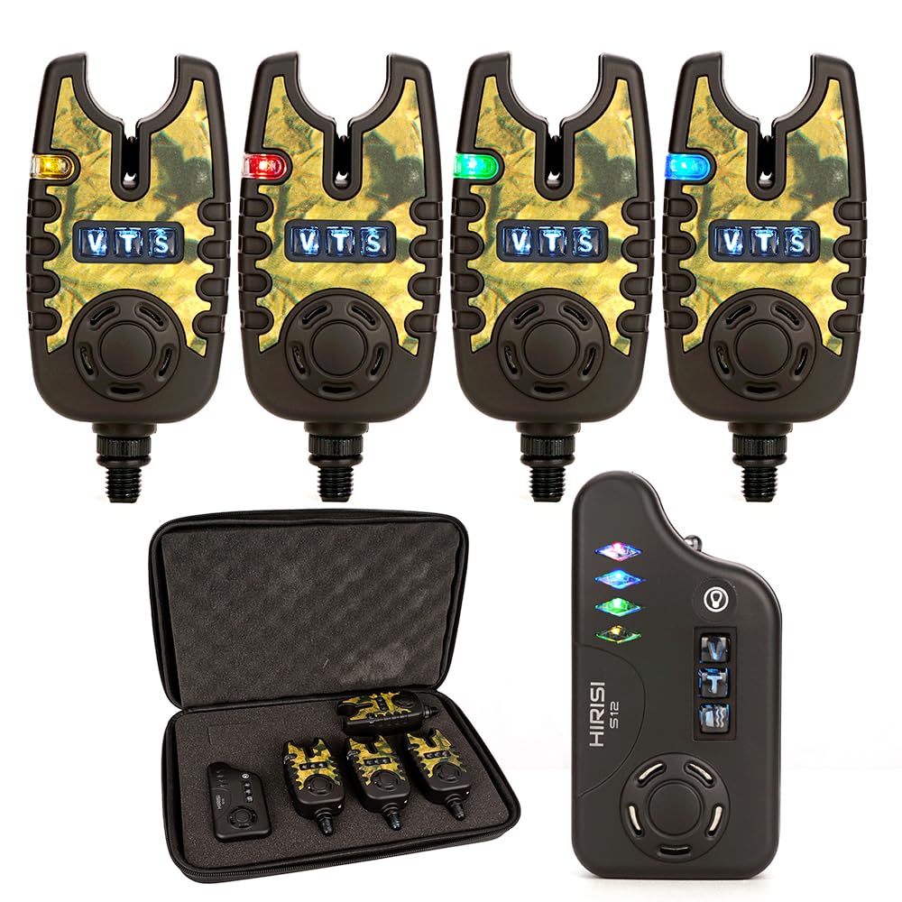 Hirisi Tackle Detector de picada de carpa con radio, mando a distancia (receptor de radio), con función de linterna, sensibilidad ajustable, volumen y pitido, juego de alarma de picada