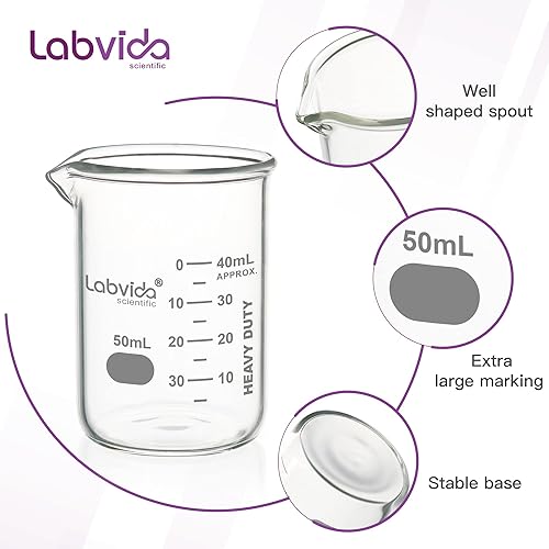 Miniatura 10 de LVAC002 - Juego de vasos de vidrio resistente, 10 piezas de vol.5.1 fl oz de pared gruesa, 3.3 Boro Griffin de baja forma con doble escala impresa