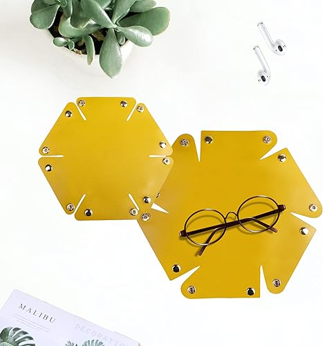 Miniatura 4 de Jusdreen 2 bandejas multifuncionales con botones, bandeja de almacenamiento de cuero para cosméticos, dulces, llaves, cartera, cambio, teléfono,