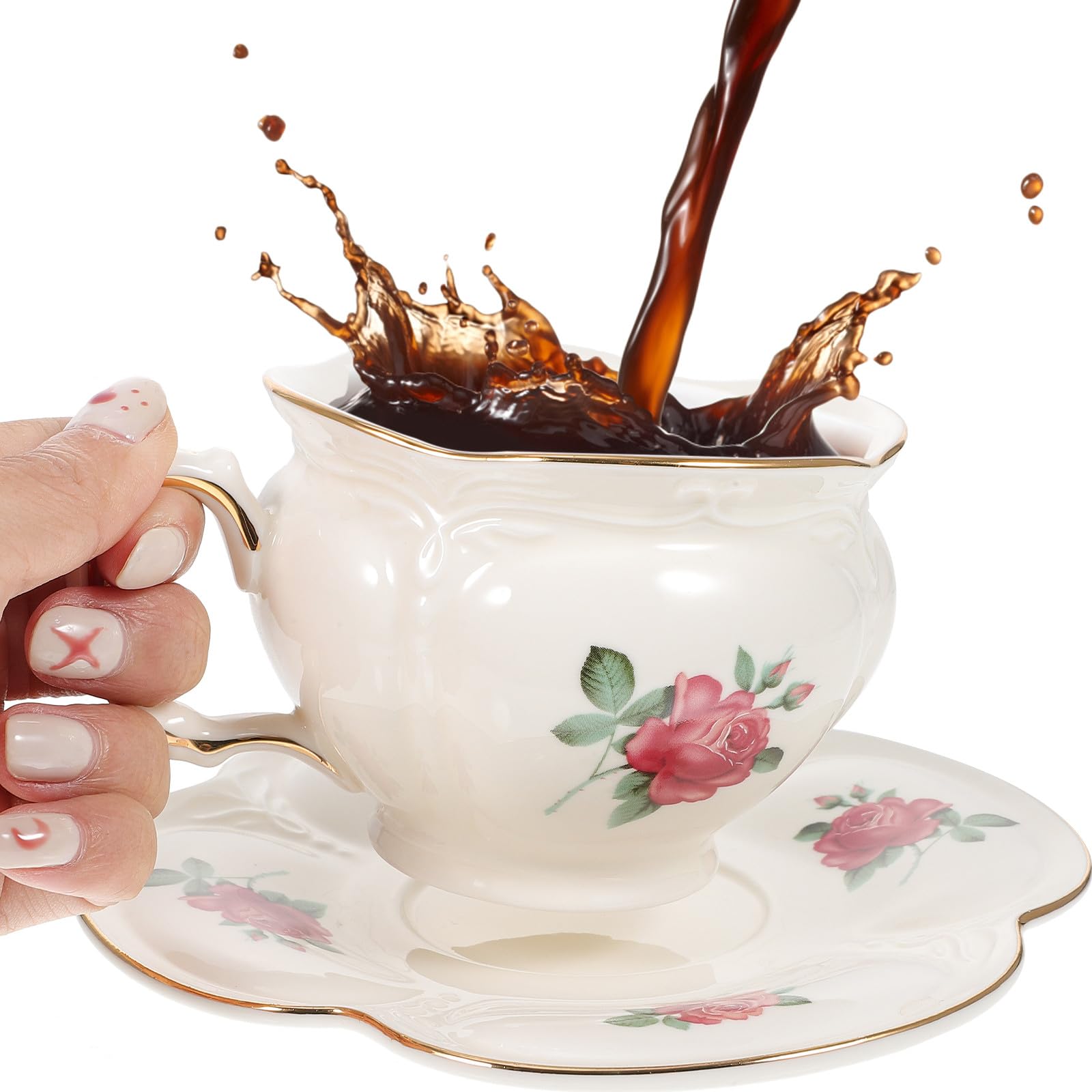 Beavorty Juego de Tazas de Café Tapa y Platillo, Cerámica Resistente, para Uso en Cocina Obsequio para Familia y Oficina