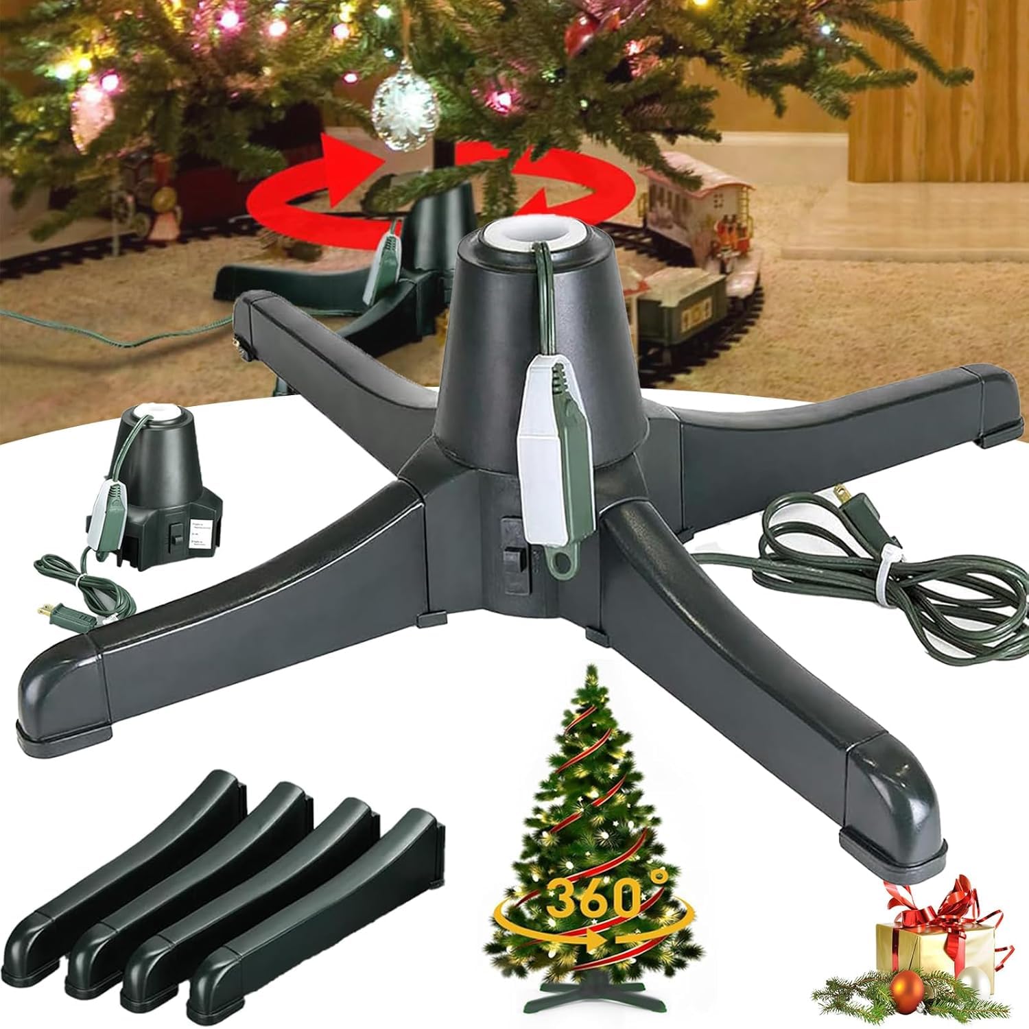 Soporte giratorio de 360° para árbol de Navidad artificial ajustable hasta 36 kg