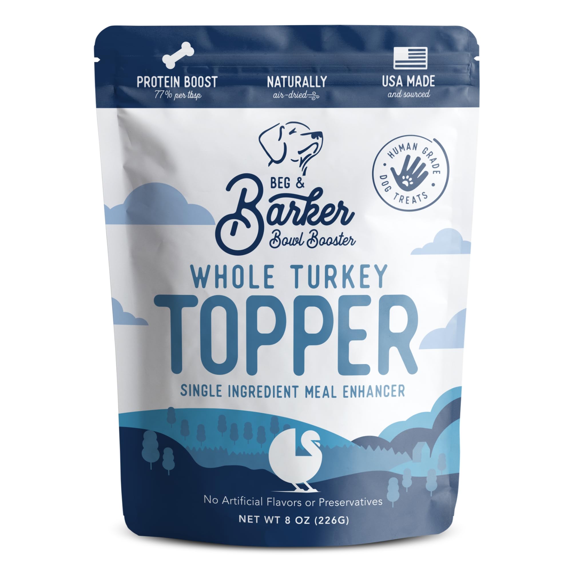 Beg & Barker Turkey Dog Food Toppers for Picky Eaters (8 Ounce, Pack of 1) - Bowl Booster with Whole Turkey - Premium Meal Mixers for Dogs - Single