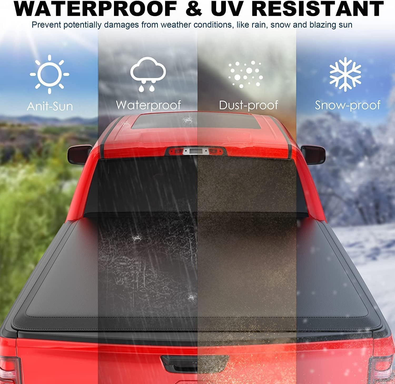 MOSTPLUS Soft Roll-up Truck Bed Tonneau Cover On Top Compatible with 2022 2023 2024 2025 Ford Maverick Bed 3 Fold Fleetside (4.5 FT Feet Bed-54.4 inch