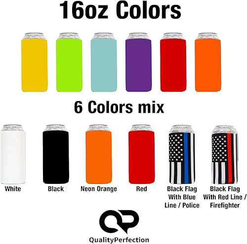 Miniatura 10 de QualityPerfection Fundas enfriadoras de latas de neopreno de 16 onzas (paquete de 6) de tela gruesa alta plegable para bebidas frescas,