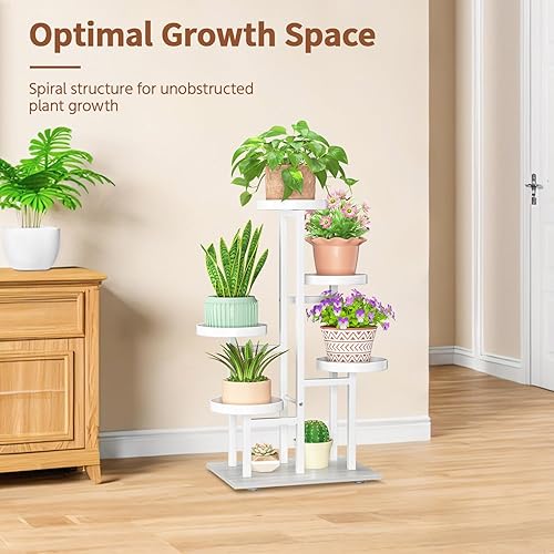 Miniatura 7 de LASZOLA Soporte para plantas de 5 niveles en blanco, estante resistente para interiores, organizador vertical de metal y madera para plantas