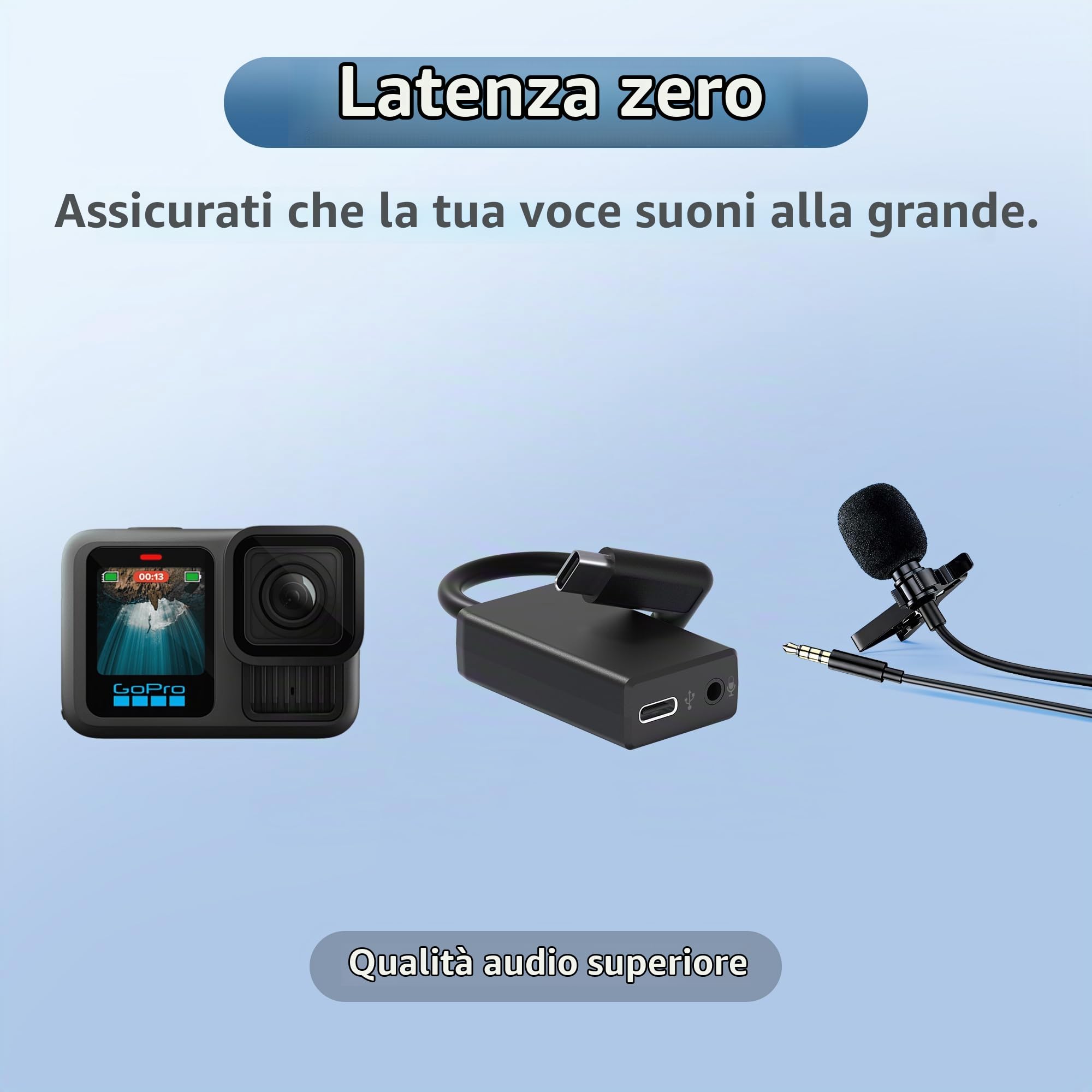 Adattatore microfono esterno con connettore di tipo C per fotocamera GoPro Hero tutte le serie converte microfono da 3,5 mm