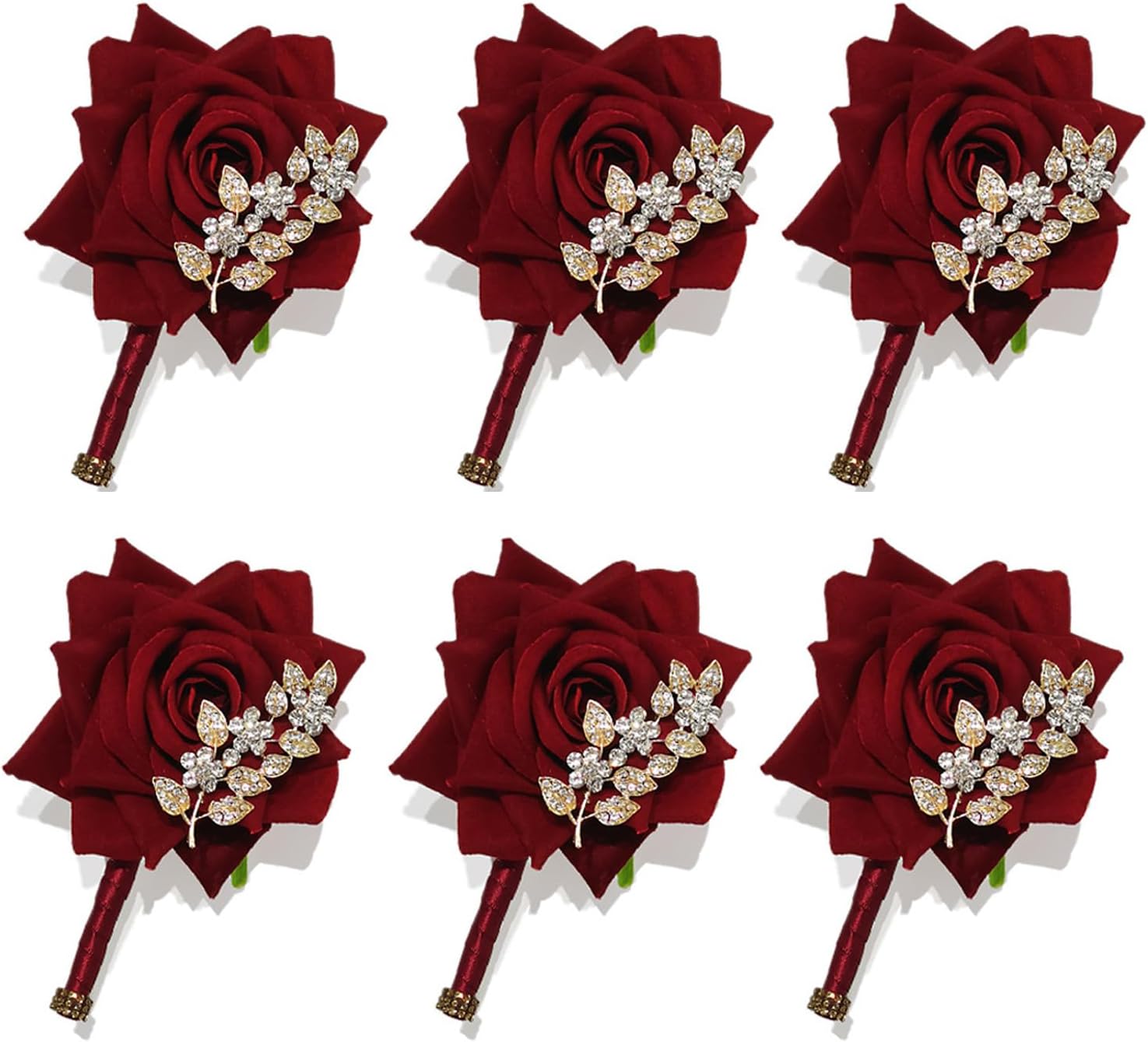 YIFU Wedding Velvet Rose Groom's & Best Man's Corsage Set of 6 - Red, Ivory, Navy Blue Wedding Corsages (6 Navy Blue)