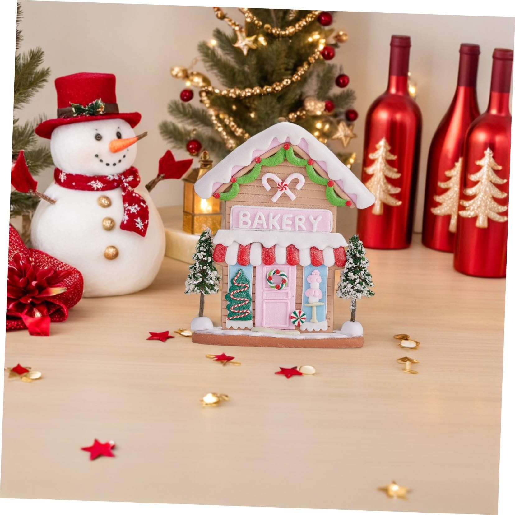 Casa de Jengibre de Arcilla para Navidad Adorno Único de Escultura Artesanal Casa Invernal con Detalles Pintados Mano Decoración Festiva para Fiesta y Hogar