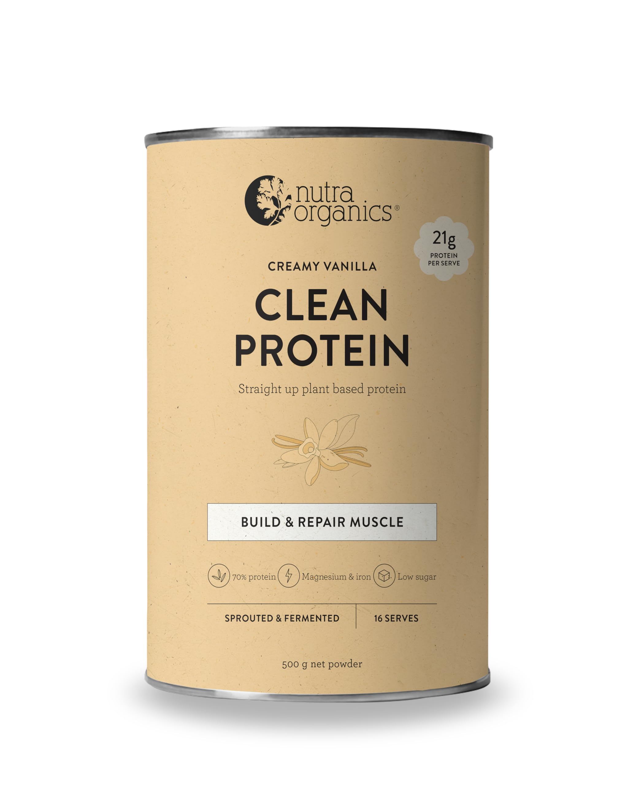 Nutra Organics Clean Protein Creamy Vanilla 500 g | Plant Based Workout Protein Powder | BCAAs | Supports Muscle Mass Building, Toning & Repair (16 Serves)
