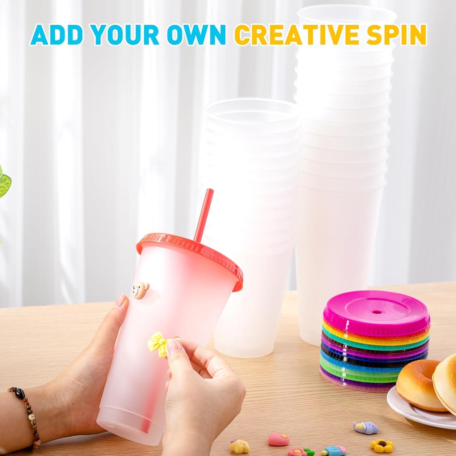 Hsei Reusable Plastic Tumbler with Straw and Lid Bulk -clear Plastic Cups with Lid and Straw for Iced Coffee Water Smoothie Water Bottle Travel Mug Cup for Birthday Party Gifts(56 Pack,24 oz, 16 oz) - Image 4