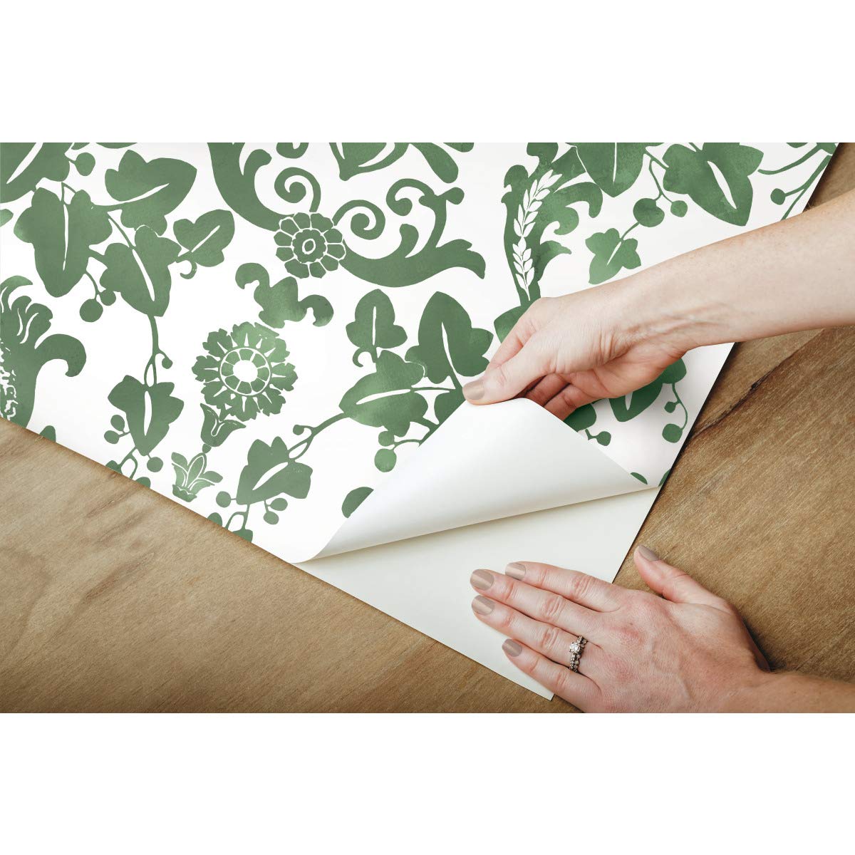 RoomMates RMK11596RL Green Vine Damask Peel and Stick Wallpaper, 45.7 x 47.9 cm - Image 4