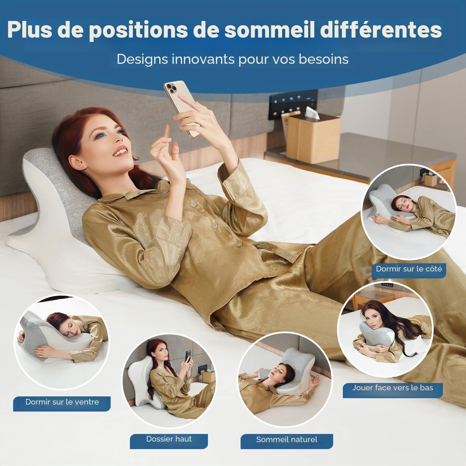 Oreiller Ergonomique Cervical,Coussin cervicales,SOYA Oreiller,Adapté pour Le Sommeil latéral, Dorsal et ventral (Gris)