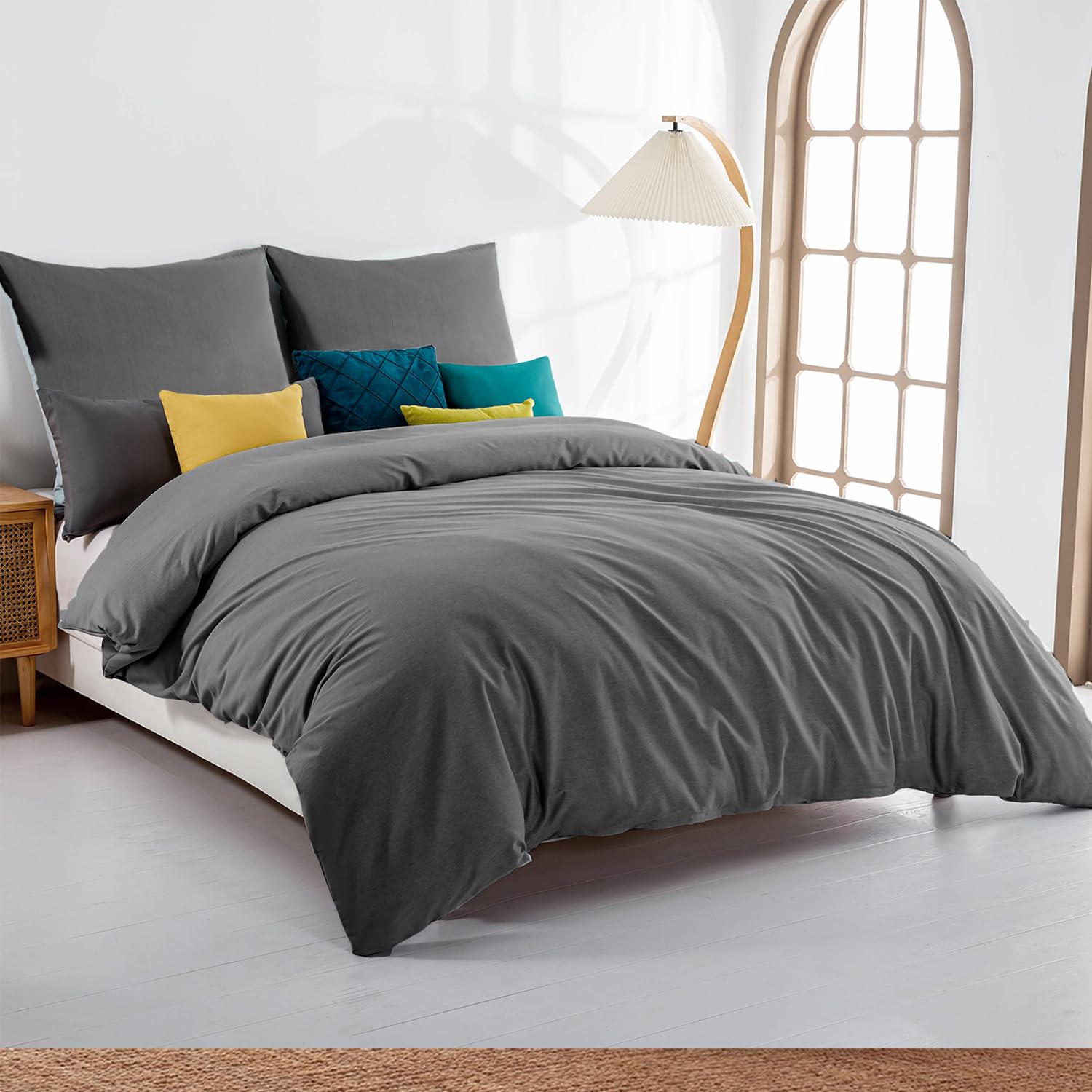 Soifox Biancheria da letto 140x200 Antracite - set di biancheria da letto in microfibra, non necessita di stiratura e antirughe - 1 copripiumino + 1 federa da 80x80cm con cerniera