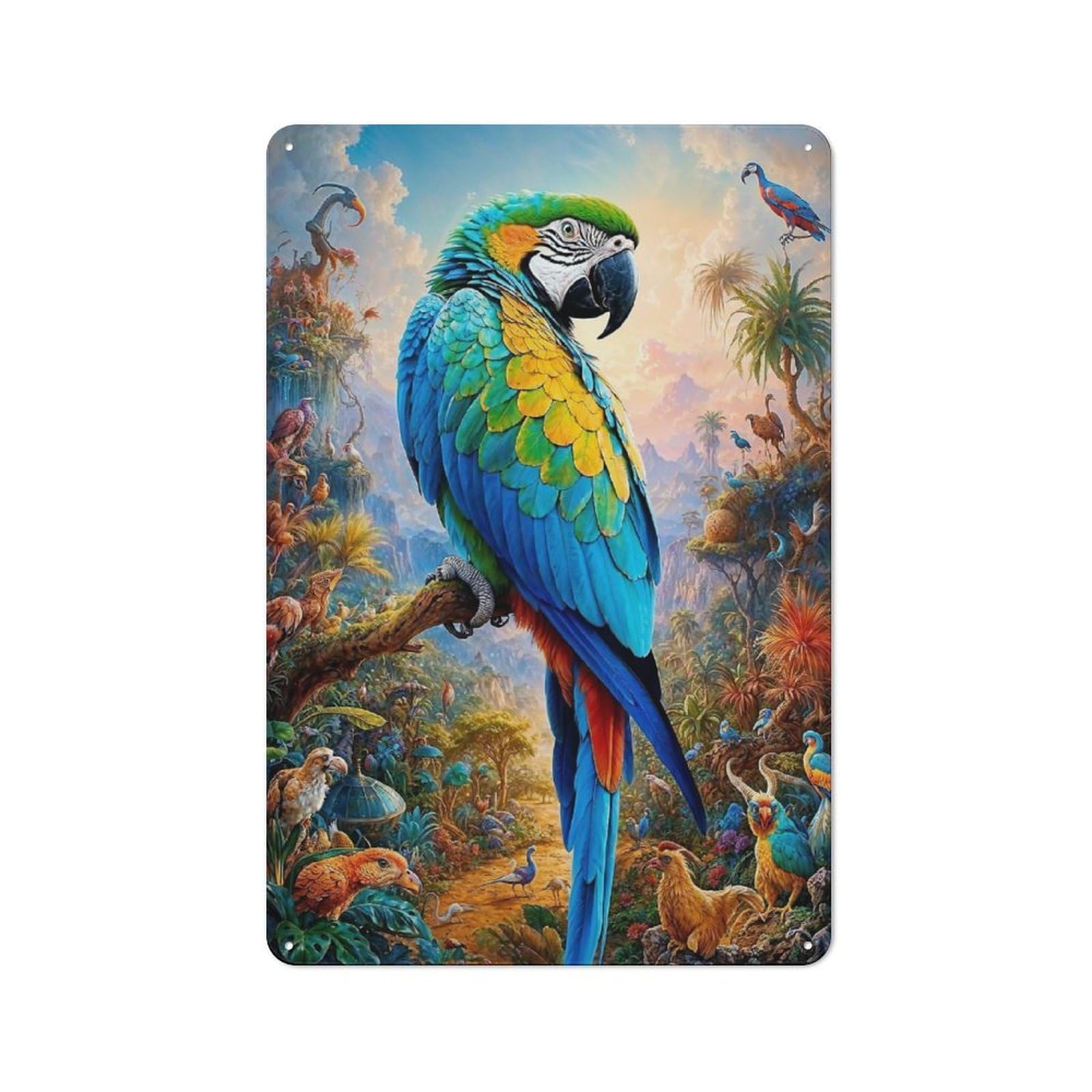 Junmoney Enchanted Parrot Tin Sign With Design 30X20cm, Garage Style Garage Wall Decor For Garage, Hobby Room, Office Or Man Cave