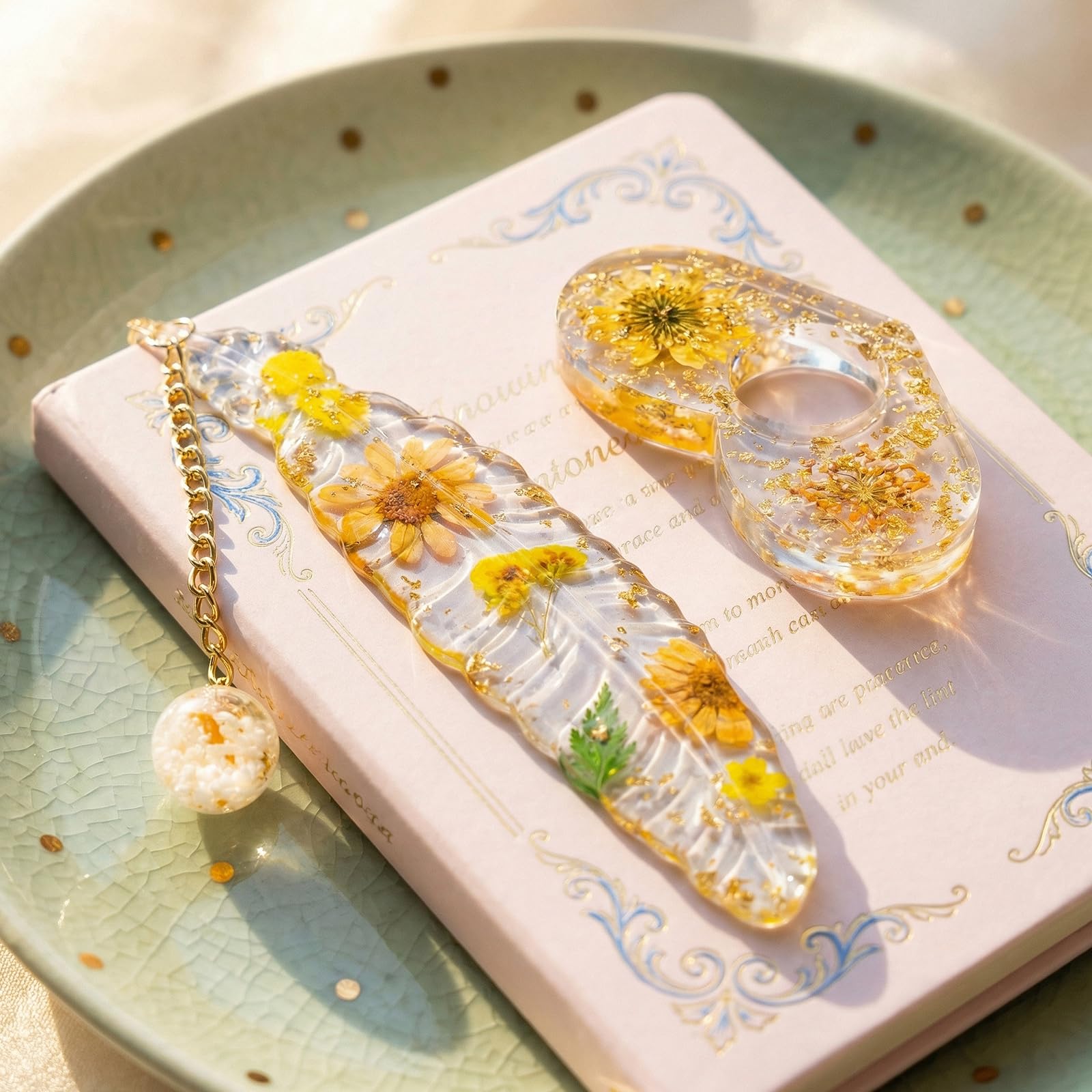 Bojury Bojury Bookmark with Page Holder, Pressed Flowers Resin Book Mark Gift for Women, Book Lovers, Teachers, Mothers, Grandmothers & Girls Orange โ image 1