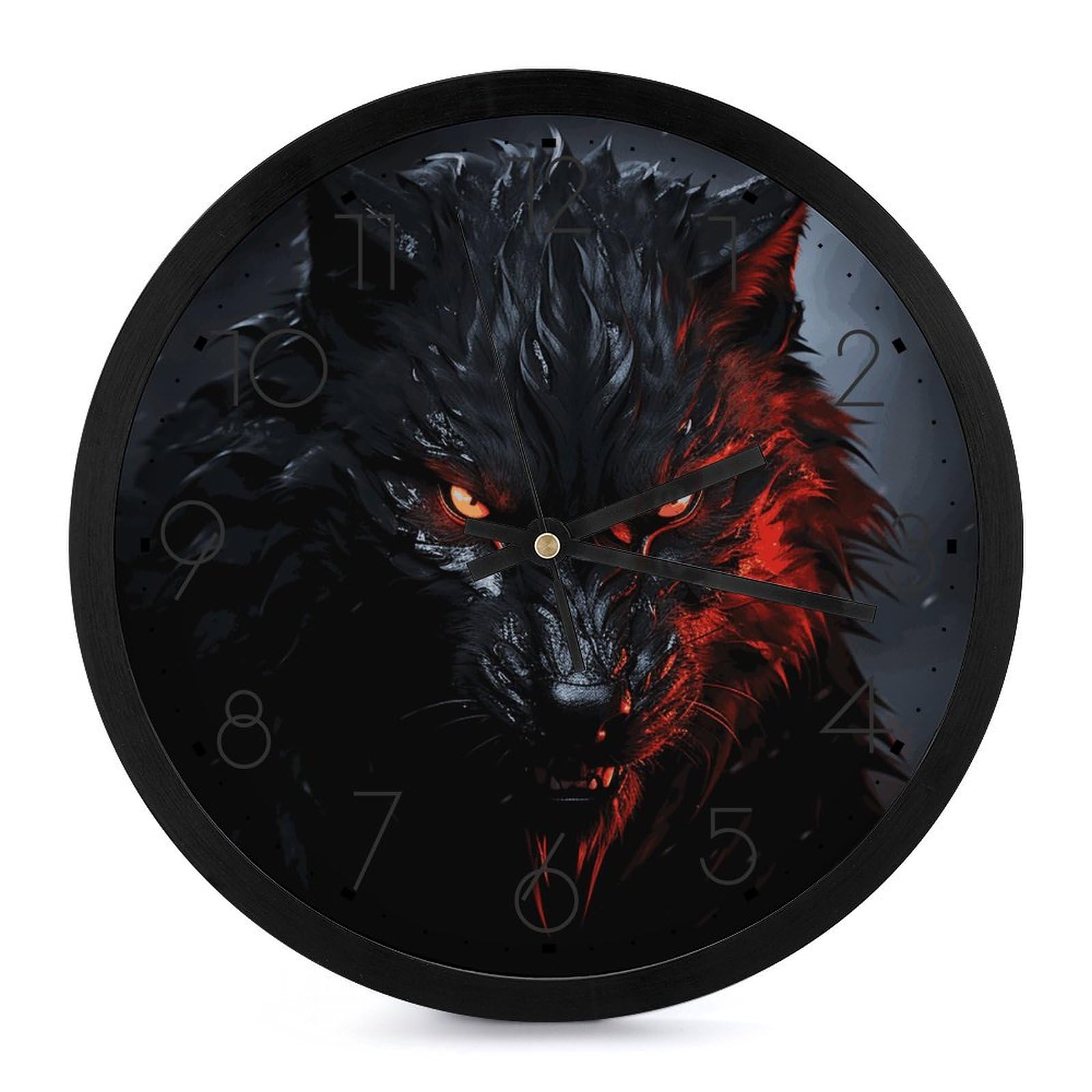 Horloge murale loup silencieuse 25 cm pour dormir sans bruit de tic-tac
