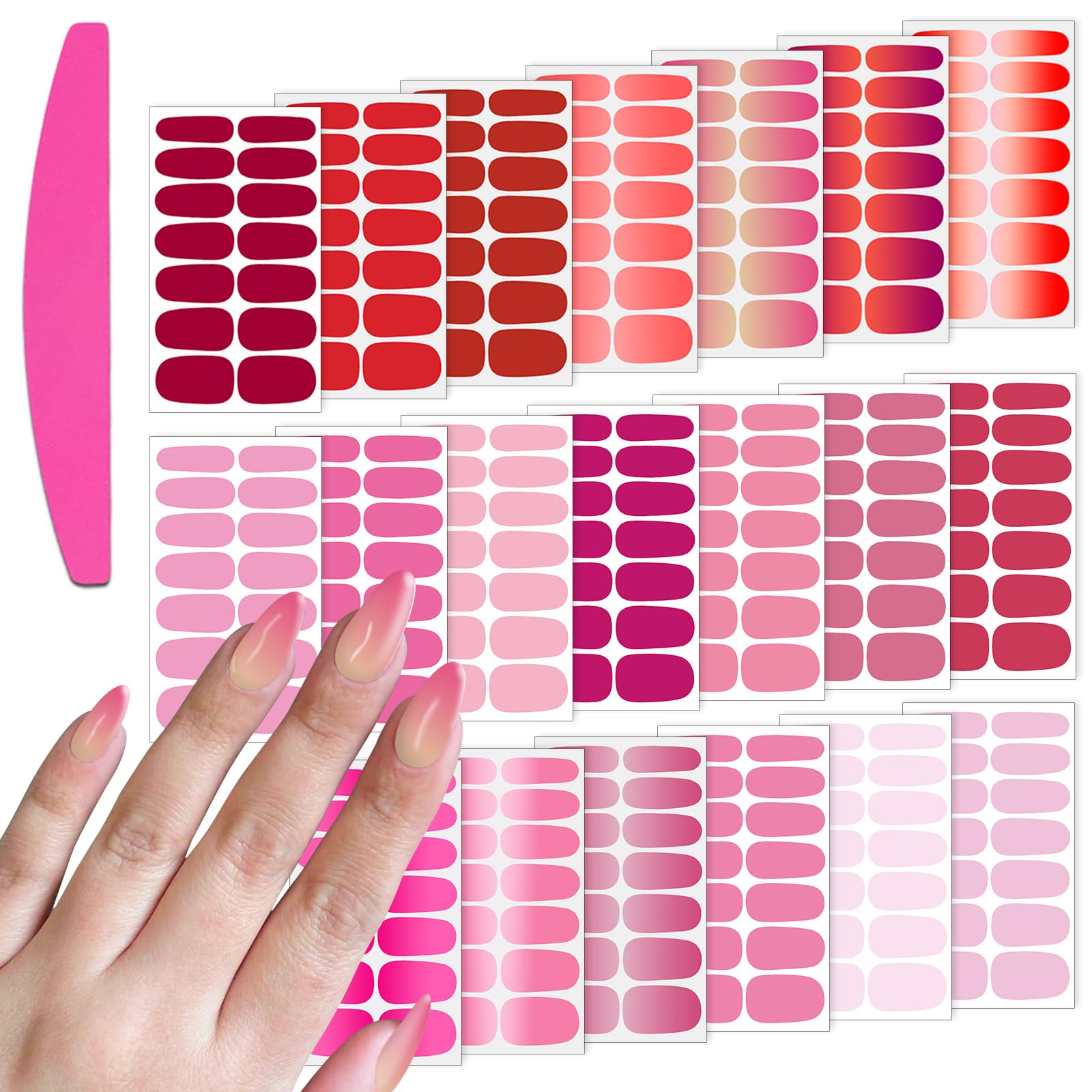 SILPECWEE Nail Polish Stickers, 20 Sheets Pink Solid Nail Stickers Full Nail Wraps with File Self Adhesive Nail Polish Strips Gel Nails Strips
