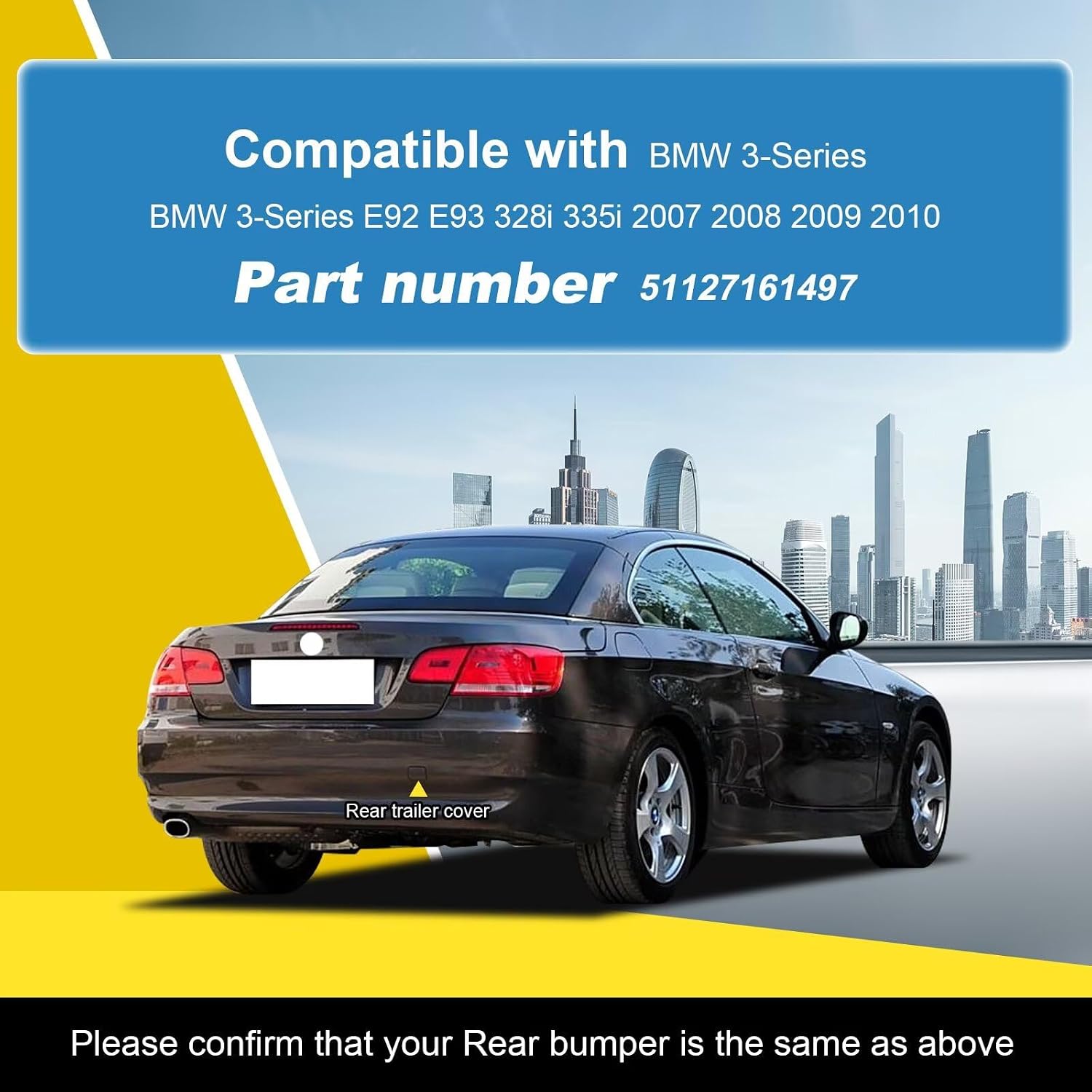Car Rear Bumper Tow Hook Cover Compatible with BMW 3-Series E92 E93 328i 335i 2007 2008 2009 2010 51127161497 Small Lid Towing Eye Cap