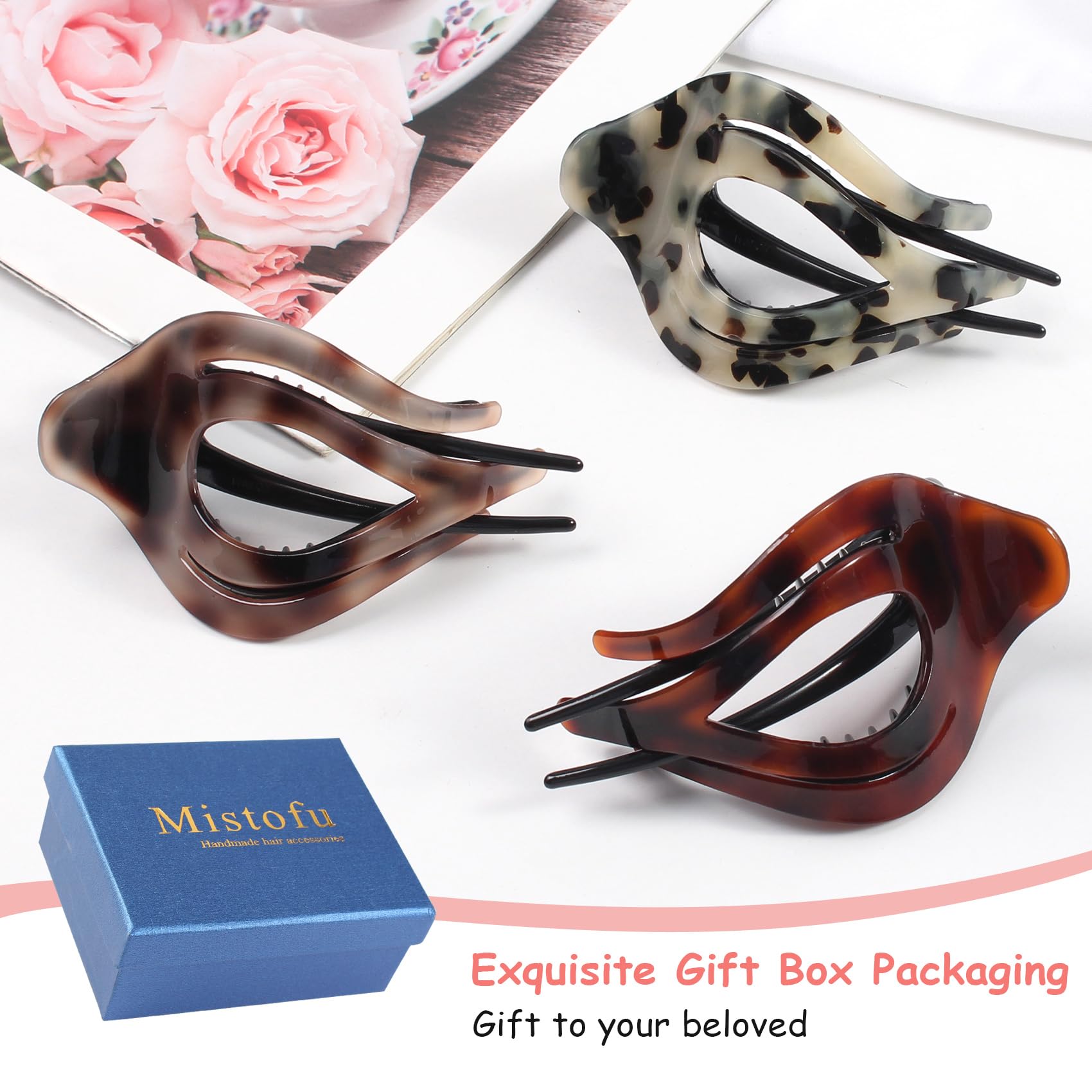 Mistofu 3 Stück französische gebogene Haarspangen für Damen, rutschfest, starker Griff, bequemer Halt, Mädchen, Damen, Beauty-Accessoire, modische Zahnklemme, extra große Haarspangen für dickes Haar