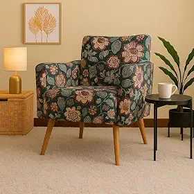 Poltrona Decorativa Estampada/Florida Pé Madeira Confortável