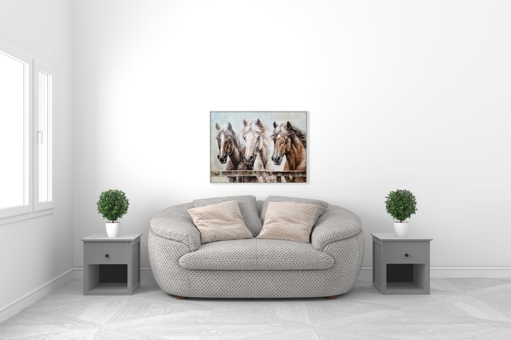 Yihui Arts Leinwandbild Pferd - Rustikales Gemälde In Creme, Beige, Weiß, Braun Für Bauernhaus-Deko
