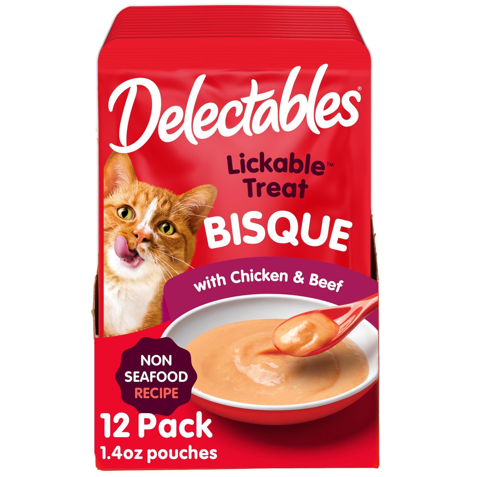 Hartz Delectables Bisque Non-Seafood Chicken & Beef Lickable Wet Cat Treats, 12 Count , 1.40 Ounce (Pack of 12)