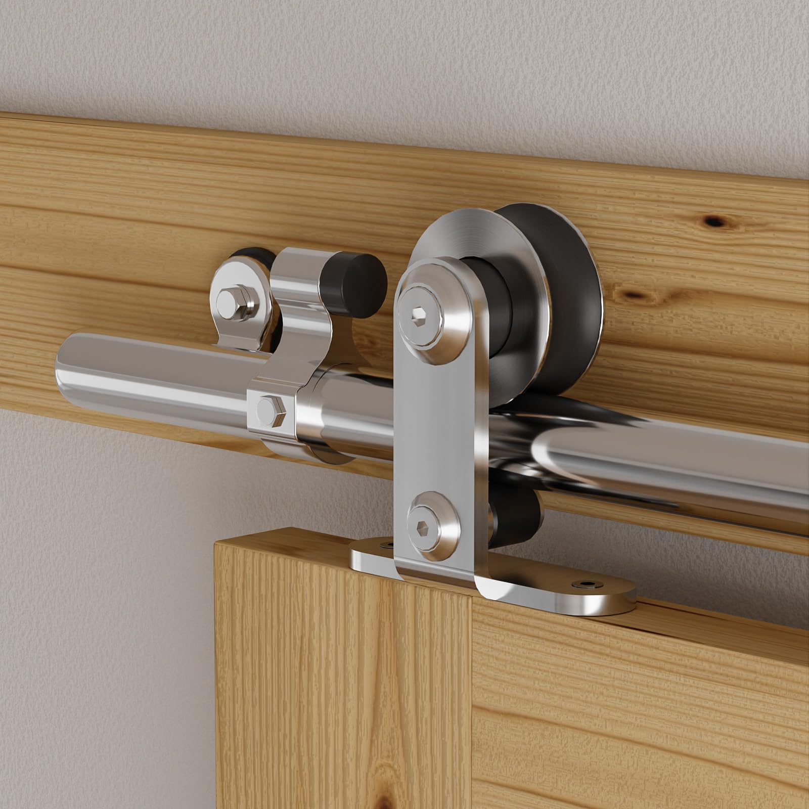 Rail Porte Coulissante Inox 200cm Kit Roulette Suspendue Systeme Noir pour 1 Porte Coulissante Interieur 100cm Large, Acier Inoxydable T Forme