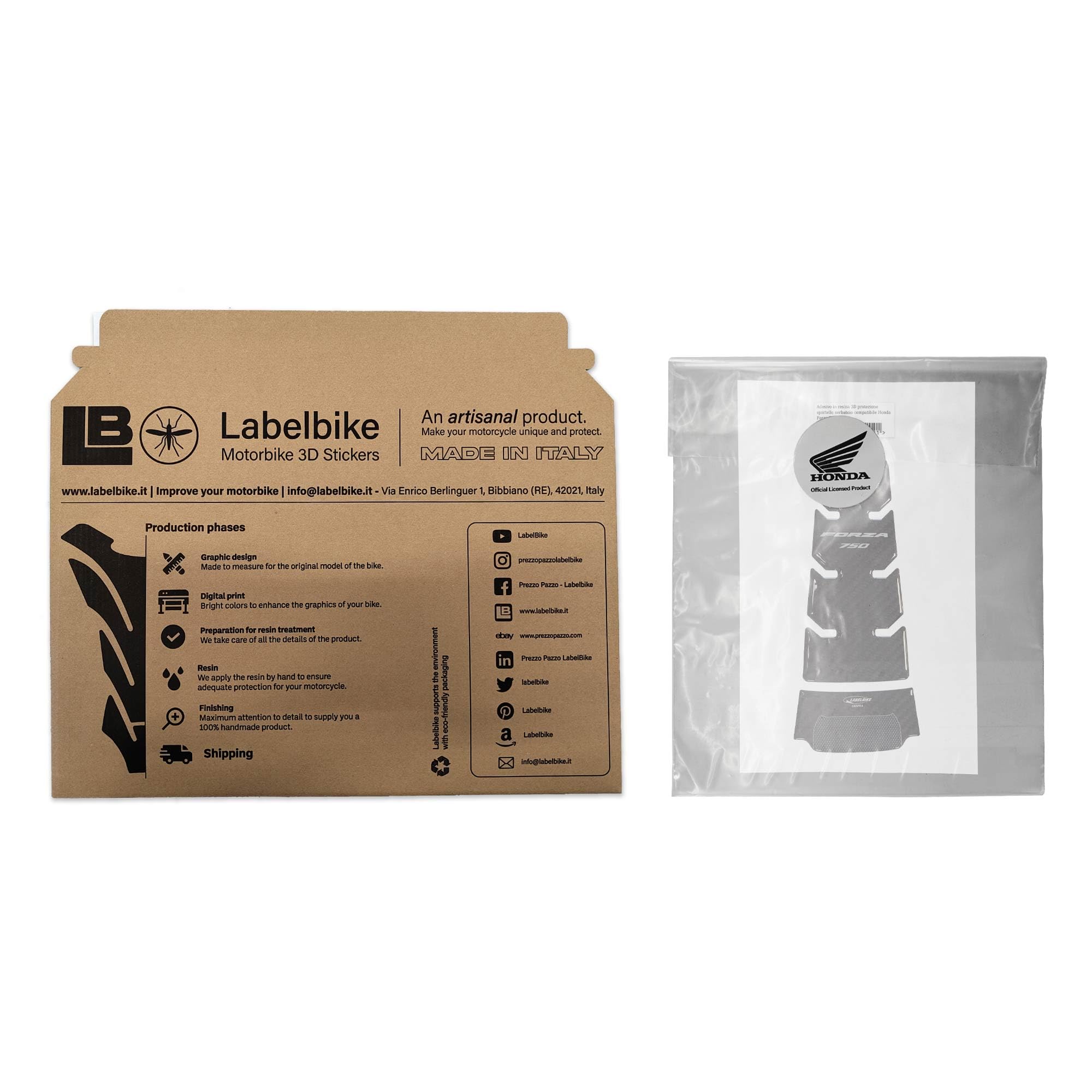 labelbike - Adesivo 3D Moto Sportello Serbatoio Protezione e Decorazione in Resina con Licenza Ufficiale compatibile con Honda Forza 750
