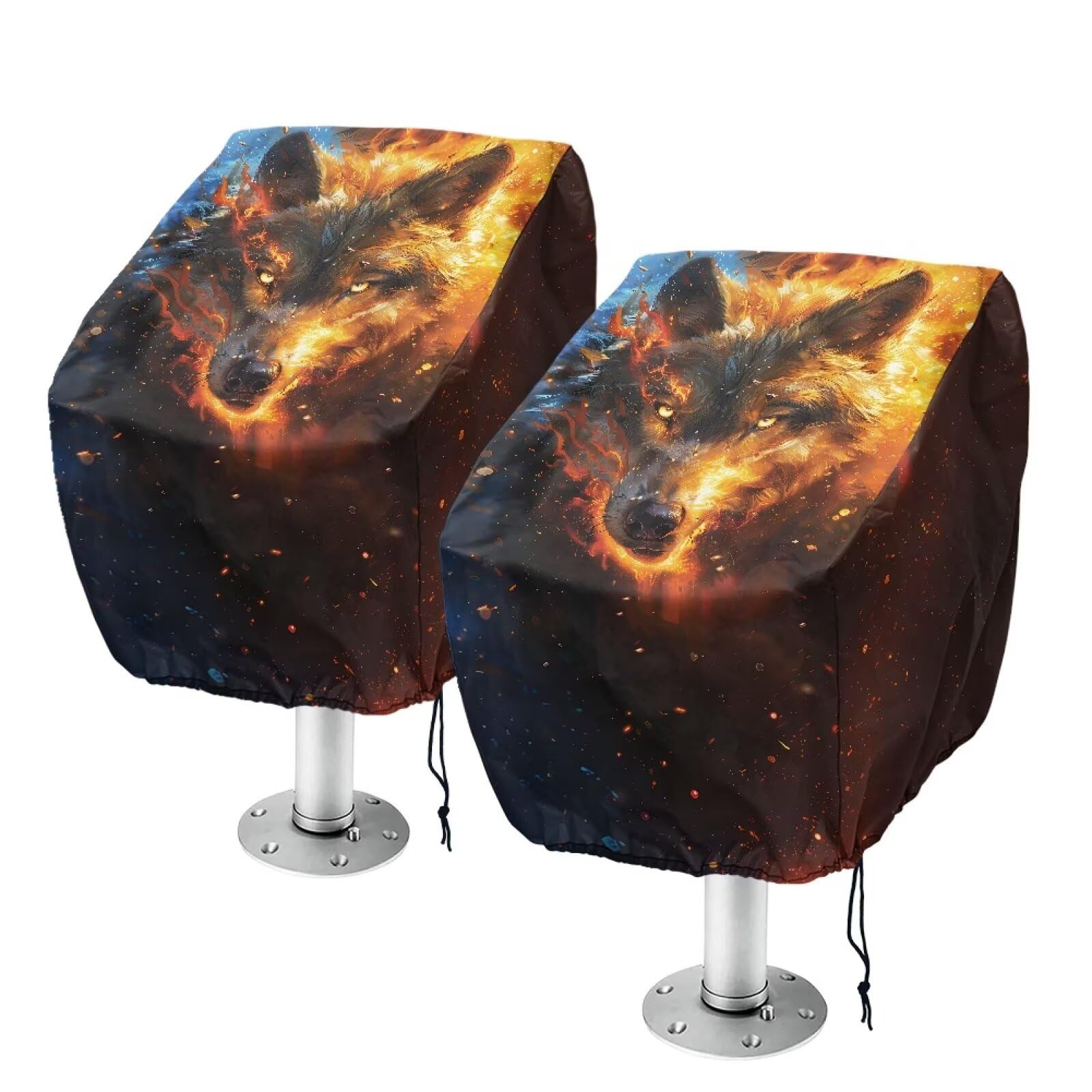 Boatee Boat Bench Chair Cover Fire Wolf Chair Protective Covers 23 X 21 X 23 Inch Boat Seat Cover for Outdoor Yacht Ship Fishing Full Length Protection for Your Helm Chair Cover