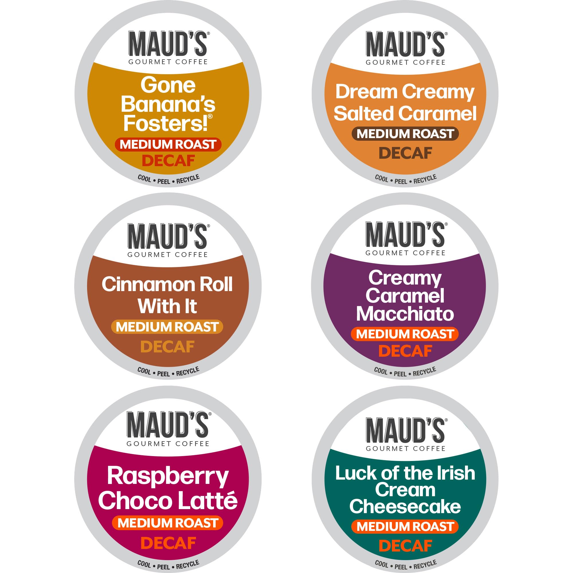 MAUD'SFlavored Decaf Coffee Pods Variety Pack, 24 ct, 6 Assorted Roasts & Flavors, Decaf Medium Roast Coffee in Recyclable Single Serve Pods - 100% Arabica Coffee, Compatible with Keurig K Cups Maker