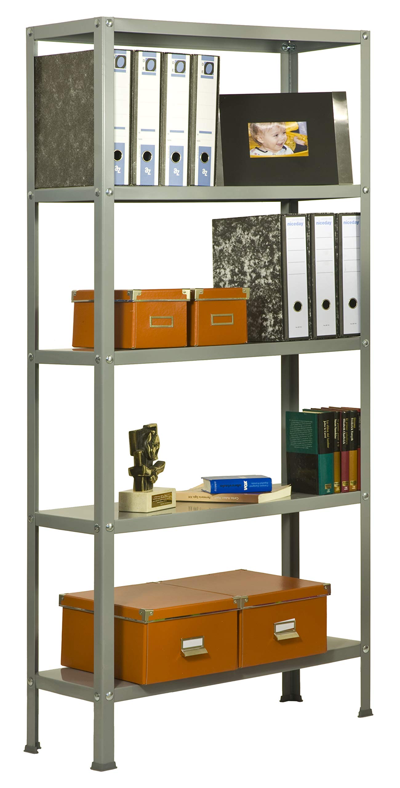 Simon Rack Librería Estanteria Salon, 1800x800x300 mm, 5 Alturas, Estilo Industrial, Metálica, Gris - Simon Home