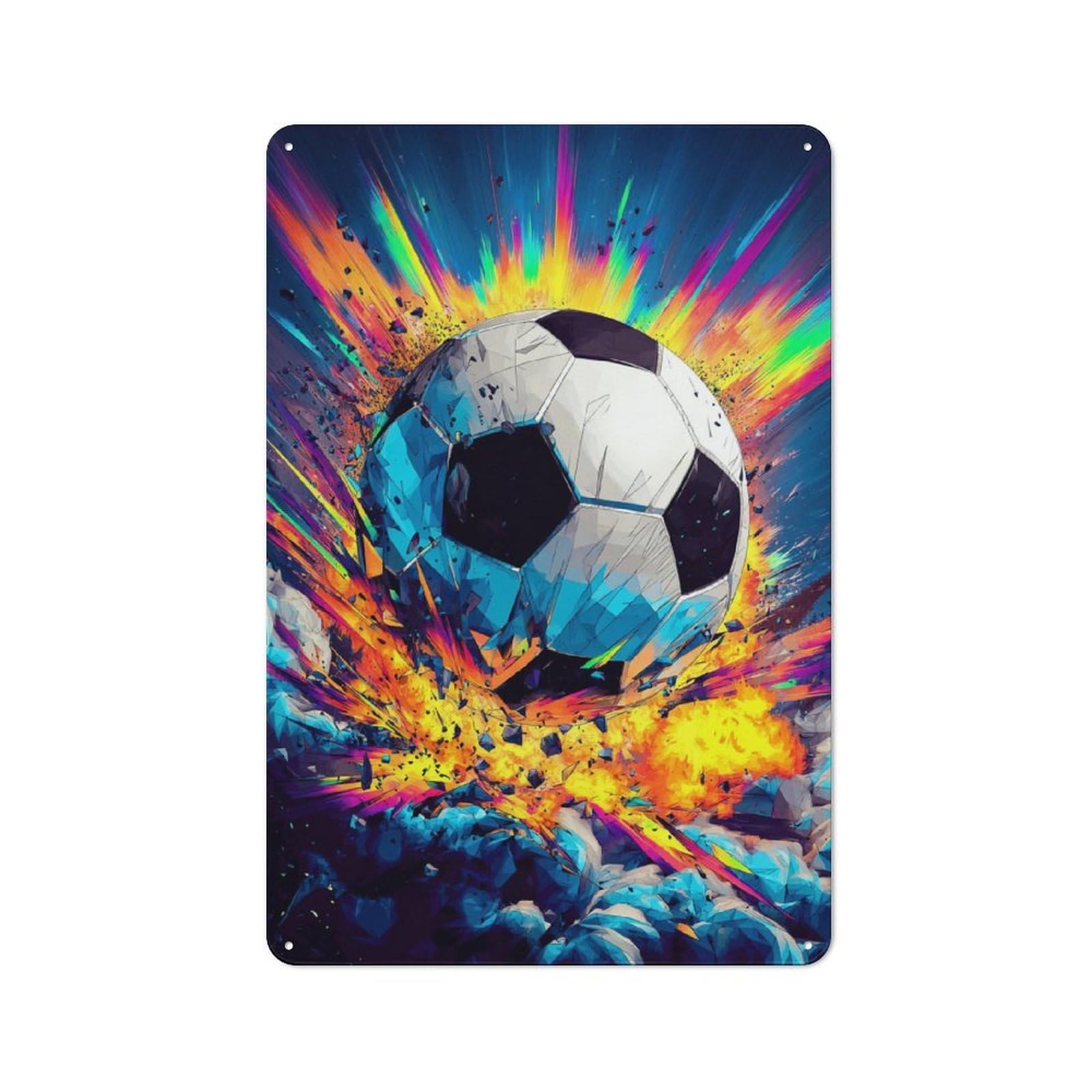 Junmoney Explosion Soccer Ball Artwork Metal Wall Plaque With Design 30X20cm, Retro Small Space Decor For Flat, Dorm Room, Lounge Or Cafe