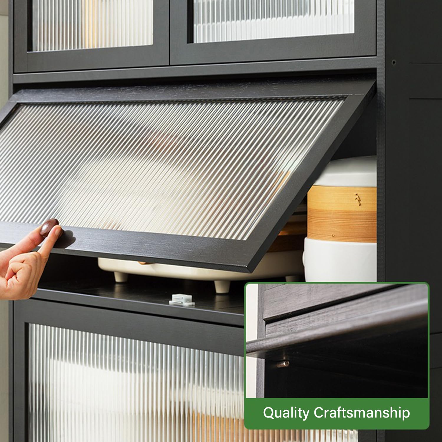 Armario De Almacenamiento para Cocina Aparador con Puertas De Cristal Armario Despensa Mueble De Baño Armario Multifuncional para Comedor Cocina, Salón Pasillo,A,65 * 32 * 106cm