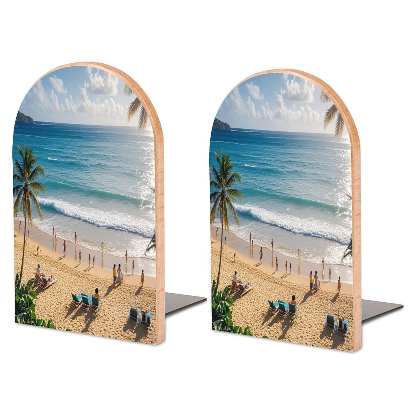 Sujetalibros de madera hawaianos y soporte de metal grande para estantes