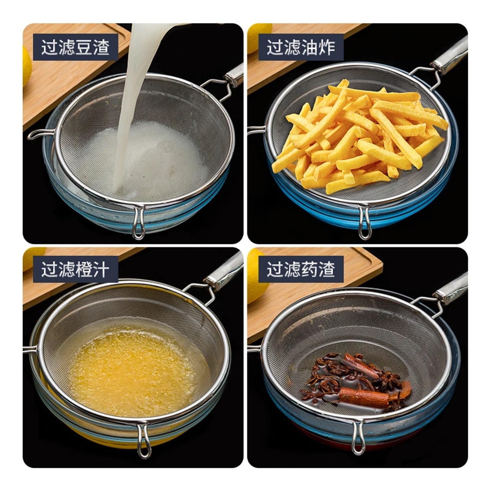 Küchensieb 1 stücke Edelstahl Feine Mesh Sieb Löffel Mit Haken Hot Pot Soja Saft Mehl Scoop(15cm B Style)