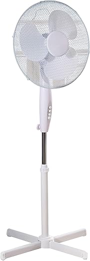 Daewoo COL1065 16-Inch Pedestal/Stand Fan, Portable Fan for Home or Small Office, 3 Speed Settings, Sturdy Base, Easy-to-Use Key Switch, Ideal Cooling System - White
