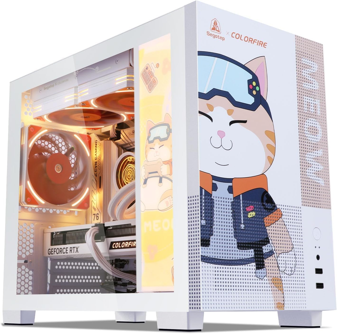 Segotep Memphis-S Ninja Edition, M-ATX Mini Tower PC Case with Tempered Glass Panels, Support 40 Series GPU, USB 3.0, and 240MM Radiator, Lightning Panel Included (Meow)