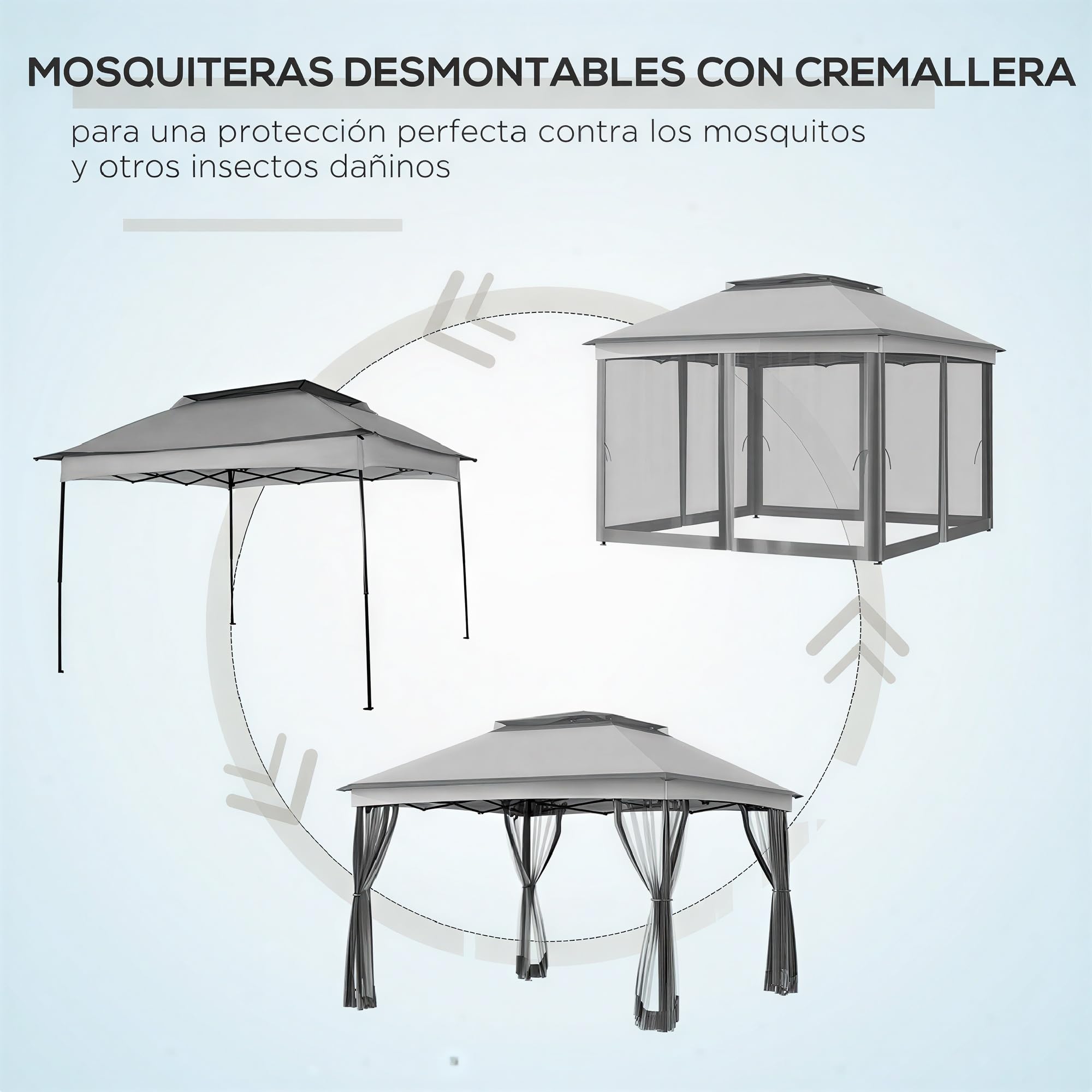 Outsunny Carpa Plegable Gazebo 3,3x3,3 m con 4 Paredes Laterales Gris Claro | Cenador Plegable, Malla Anti-UV, Bolsa de Transporte, para Camping Fiestas