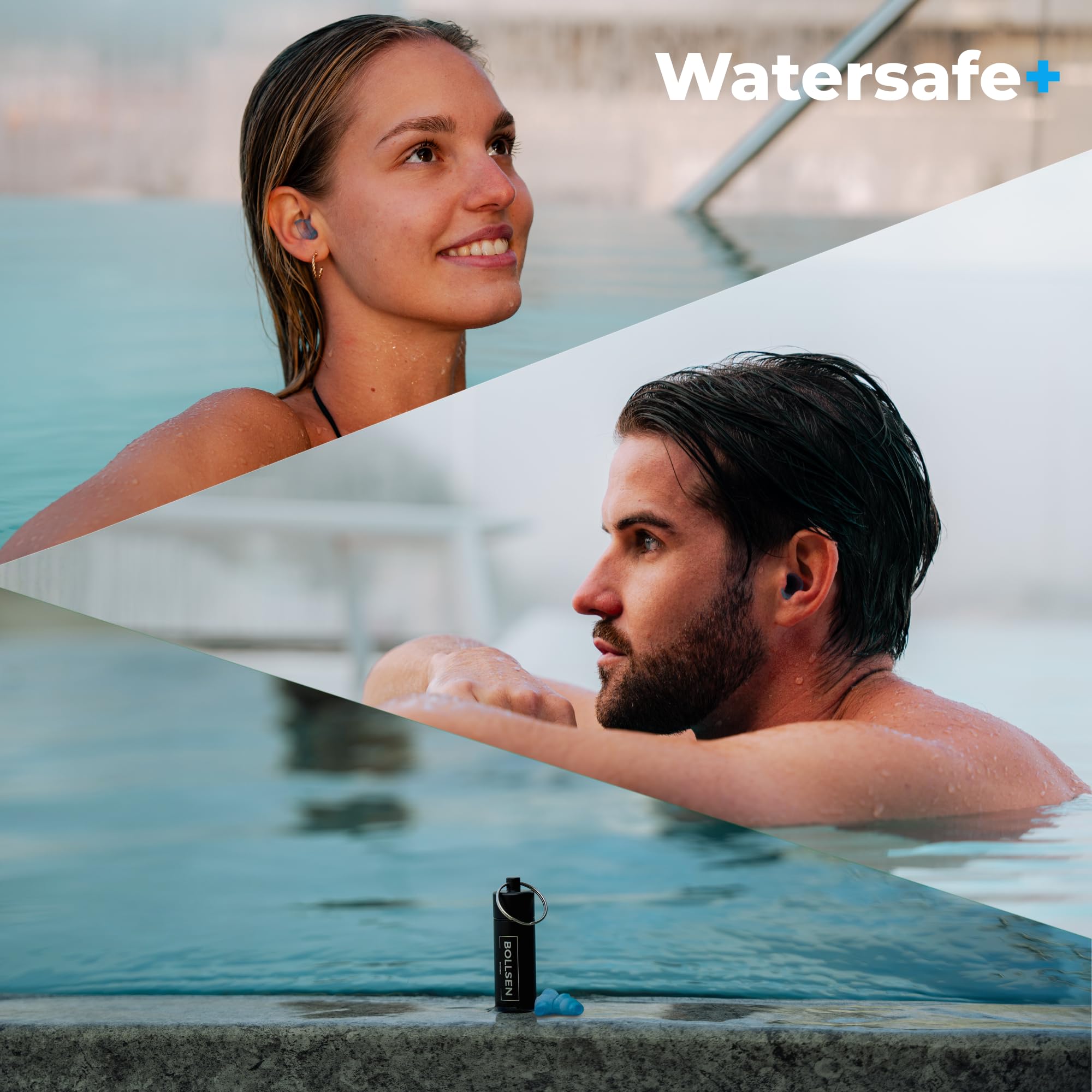 BOLLSEN Watersafe+ Tapones para los oídos de natación – Tapones de silicona reutilizables para natación, ducha, baño y deportes acuáticos – Tapones impermeables con reducción de ruido de 24 dB SNR (3)