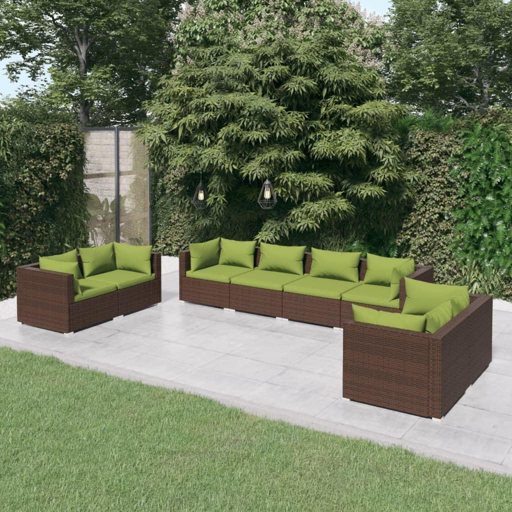 vidaXL Patio Lounge Set 9 Piece, Patio Furniture Set for Outdoor Garden, Sectional Sofa with Cushions, Corner Sofa, Poly Rattan Brown