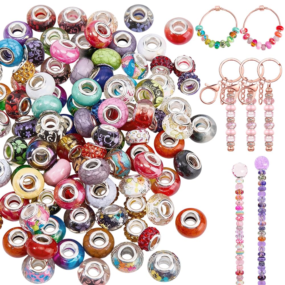 SUNNYCLUE 120Pcs 6 Styles European Large Hole Bead Fairy Garden Beads Bulk Colorful Resin Rhinestone Polymer Clay Rondelle Charms Spacer for Jewellery Making Garden Stakes Keychains Pens DIY Crafts — image 1