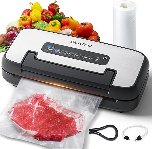SEATAO Máquina selladora al vacío para alimentos, potente sellador de alimentos de 80 Kpa, sellador al vacío para seco/húmedo, 7 en 1 sella una