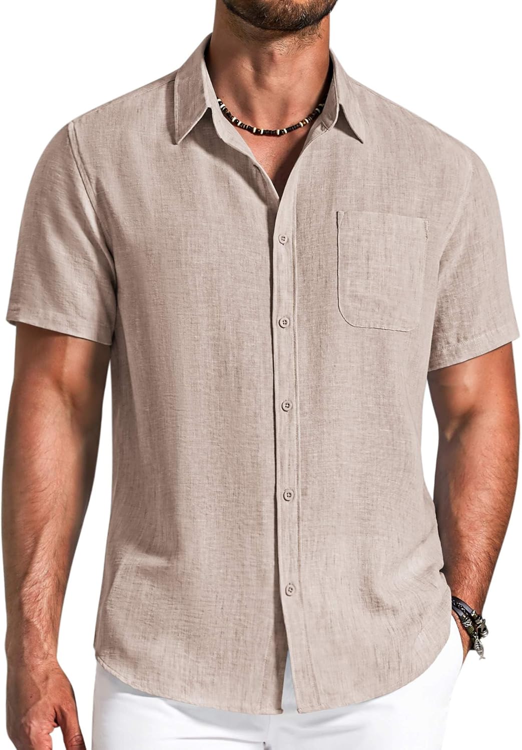 COOFANDY Men's Button Down Shirts Short Sleeve Casual Shirt Summer Beach Textured Shirts