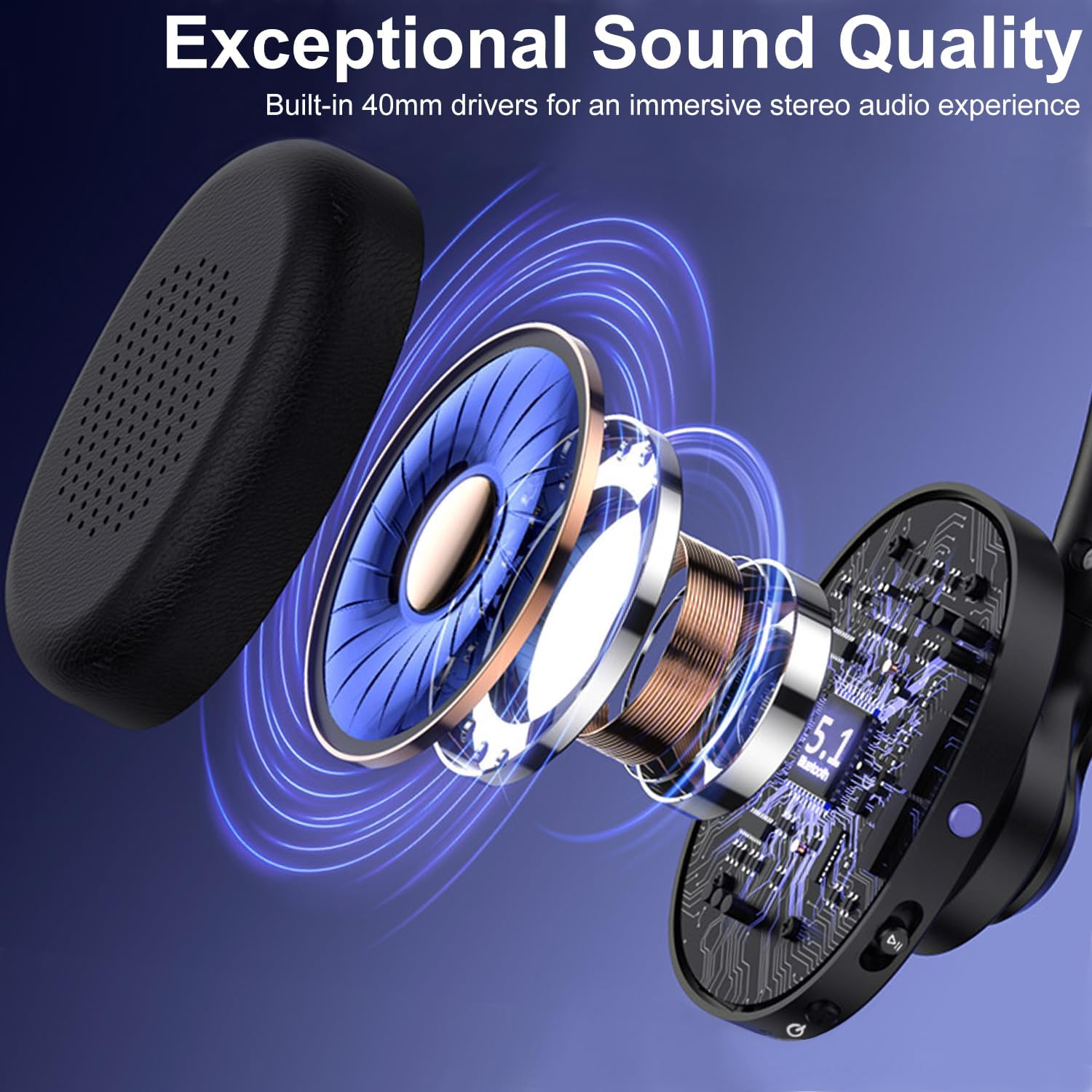 Wireless Bluetooth Headset with CVC8.0 Noise-Cancelling Microphone & Mic Mute, Class 1 V5.1 Bluetooth Headphone for Work/Ms Teams/Zoom/Home/Office/Computer/Cell Phone/Laptop, 30H+ Talking Time - Image 7