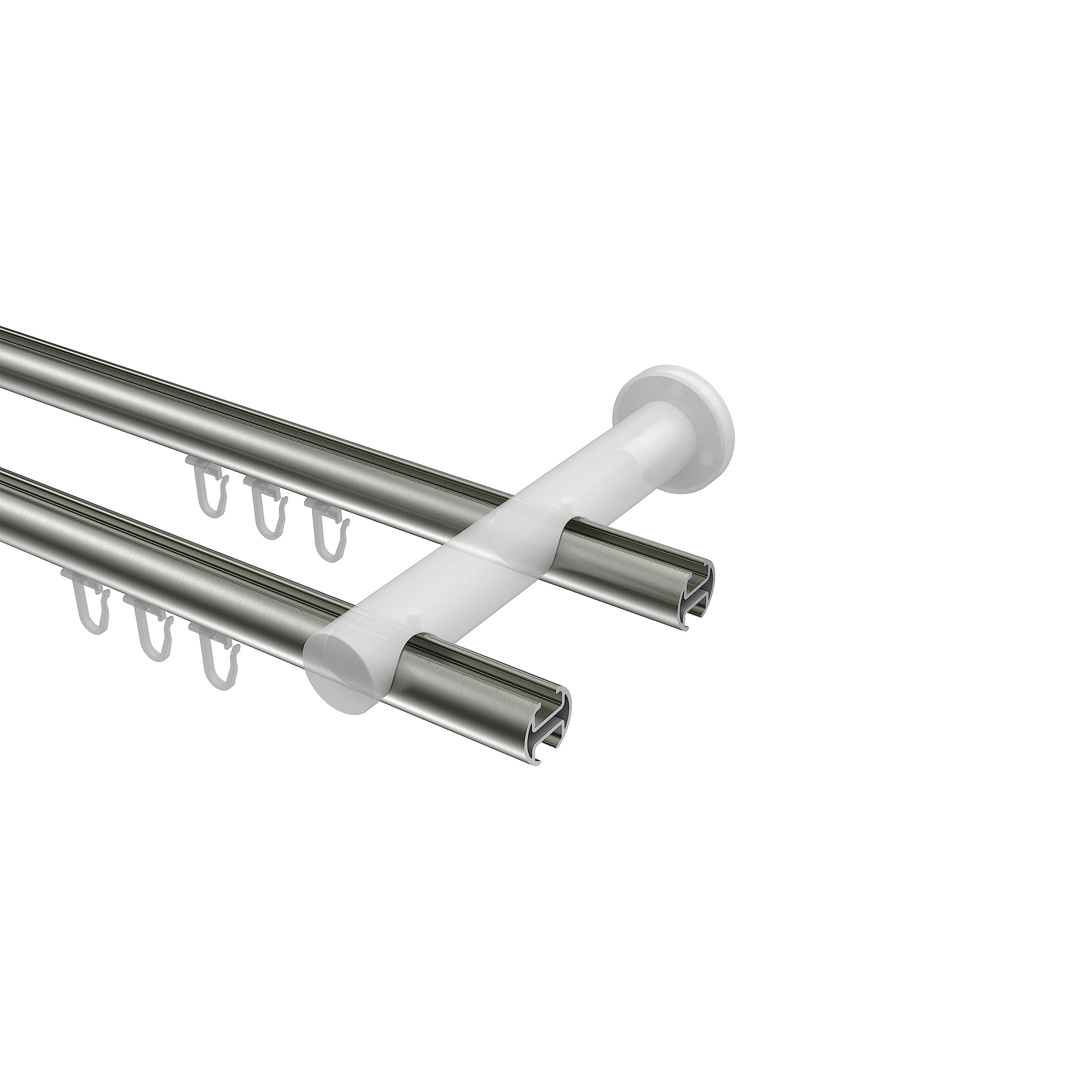 INTERDECO Innenlauf-Gardinenstange 20 mm 2-läufig, moderne Innenlaufstange aus Metall, Edelstahl-Optik, zur Wandmontage, Typ 10213812, 200 cm
