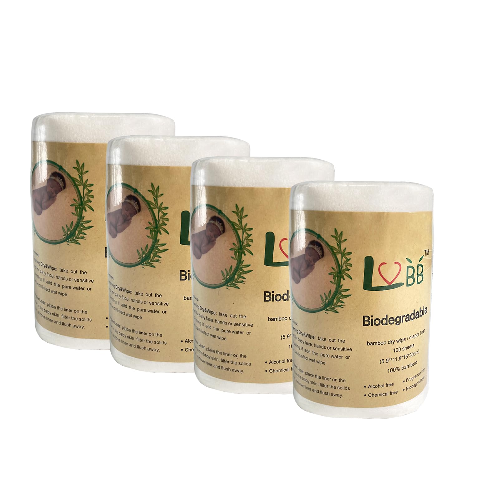 LVBB 100% Bamboo Biodegradable Rayon Cloth Diaper Liners Disposable, Gentle and Soft Disposable Bamboo Diaper Liner, Fragance and Chlorine Free
