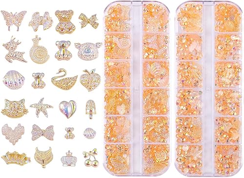 Dijes para uñas con diamantes de imitación de resina con parte trasera plana, múltiples formas, lindo corazón, lazo, ciervo, oso, gato, estrella de