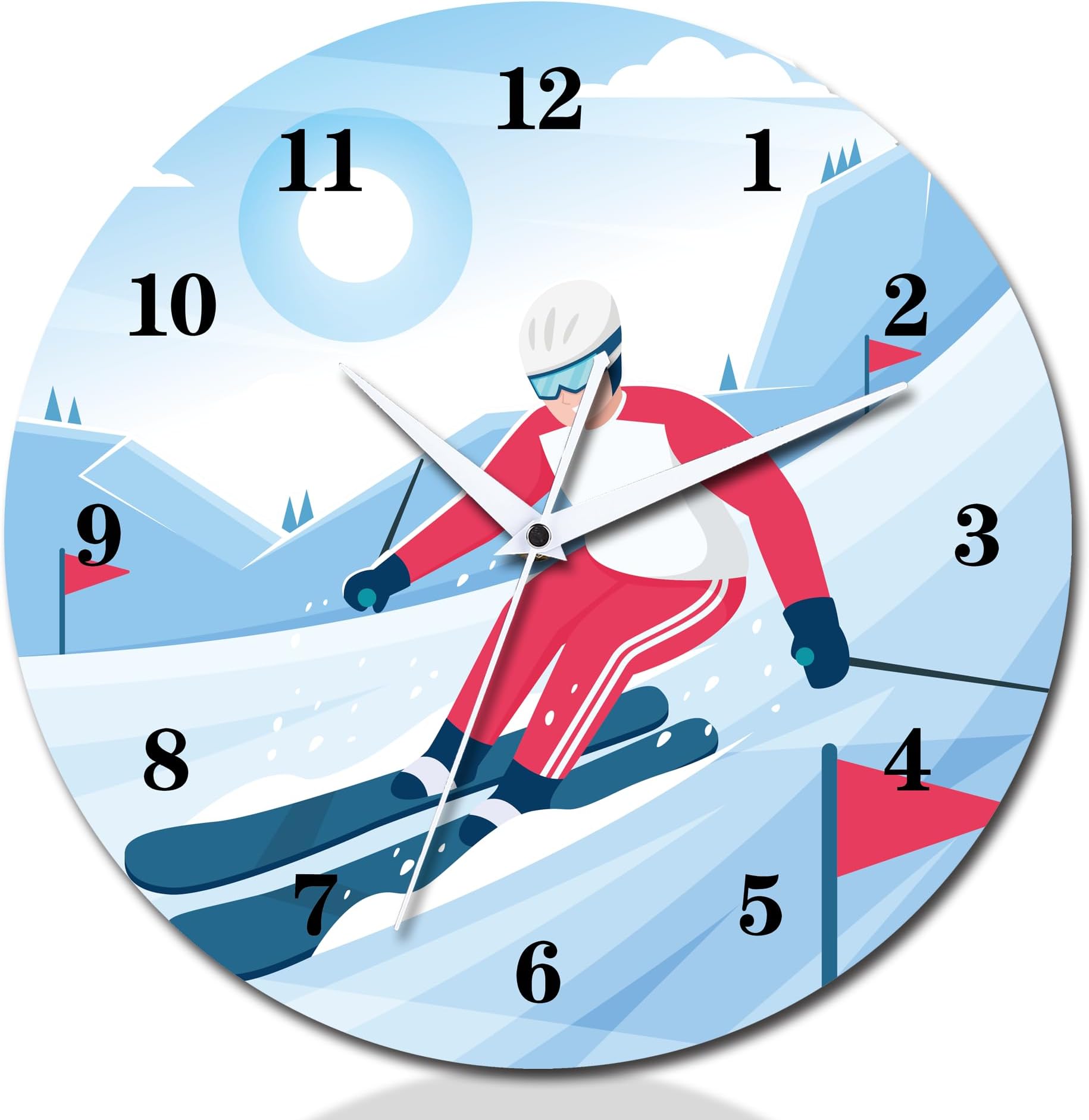 CIGERA 12 Inch Skiing Themed Wall Clock with Silent Clock Movement and Battery Operated, Great Decor for Bedroom, Living Room or Classroom, Nice Gifts for Basketball Lovers, Father and Back to School