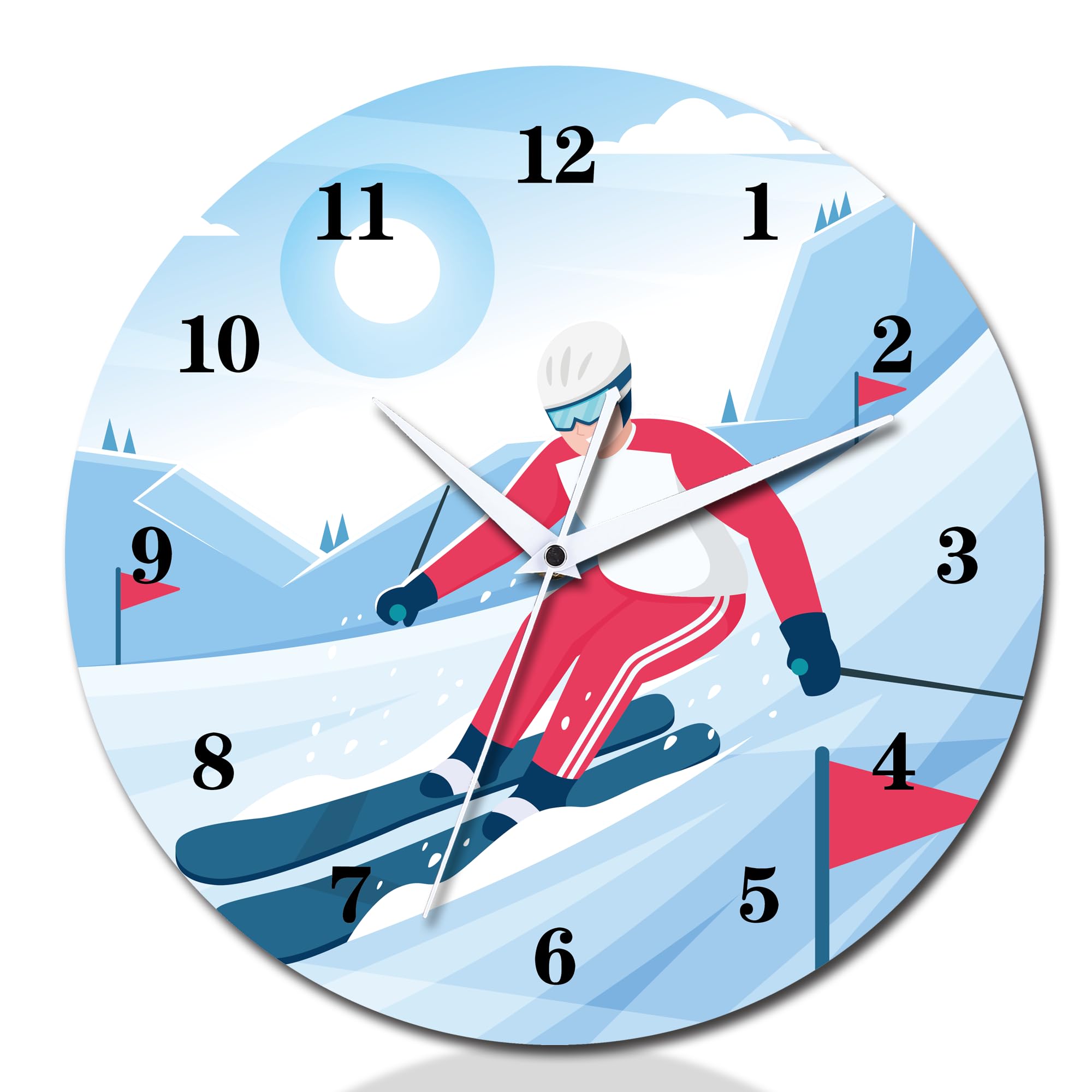 CIGERA 12 Inch Skiing Themed Wall Clock with Silent Clock Movement and Battery Operated, Great Decor for Bedroom, Living Room or Classroom, Nice Gifts for Basketball Lovers, Father and Back to School