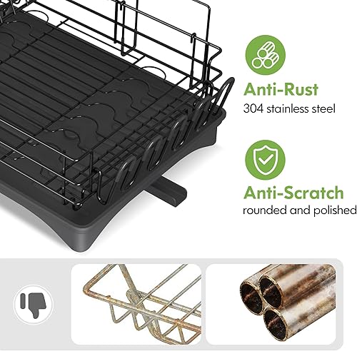 Miniatura 2 de Qienrrae - Escurridor grande para platos, de acero inoxidable, con 2 niveles y drenaje para la encimera de la cocina, tiene soporte para copas de